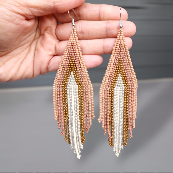 Boheme Jewelry - Chloe Earrings Old Rose Handmade Beaded Tribal Fringe Jewelry Dangle Pink